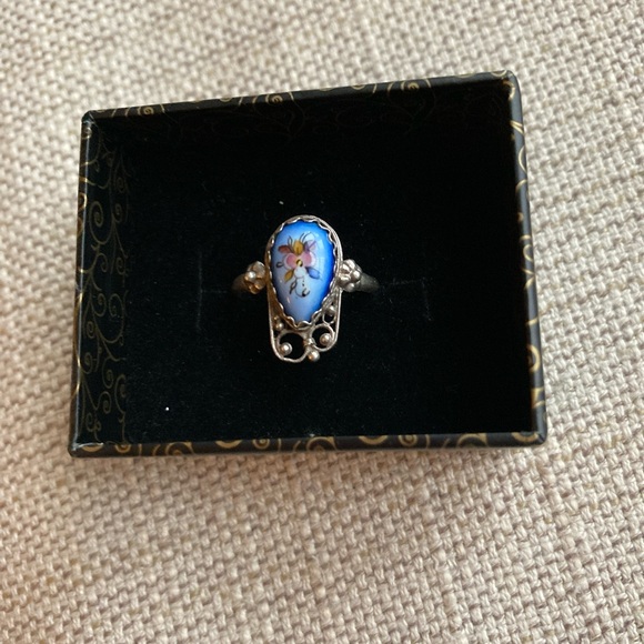 Russian vintage fligree hand painted on porcelain-finift enamel-ring, size 7-7,5 - Picture 2 of 11